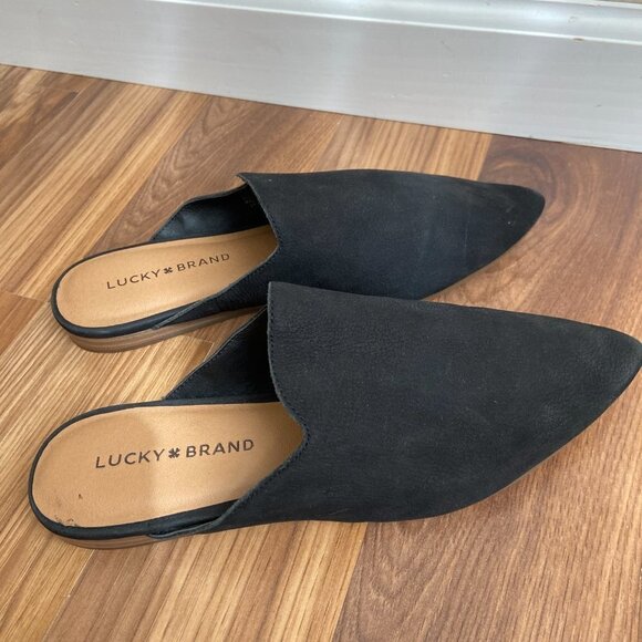Lucky Brand Suede Leather Blythh Pointed Toe Loafer Flat Mules - Picture 4 of 10
